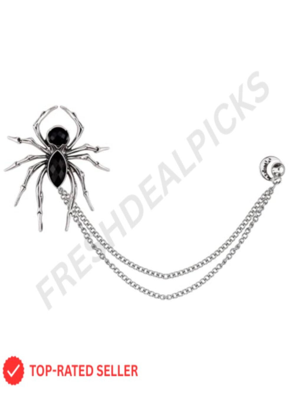 Spider Brooch Pin with Hanging Chains Rhinestone Crystal Unisex Suit Collar